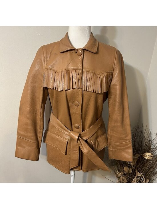 Unbranded Jackets & Blazers - VTG 70s Women Brown Fringe Soft Leather Jacket Belted Lined Sz M ? Flaw Read